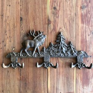 Brown Metal Elk & Trees 6-Hook Wall Hook